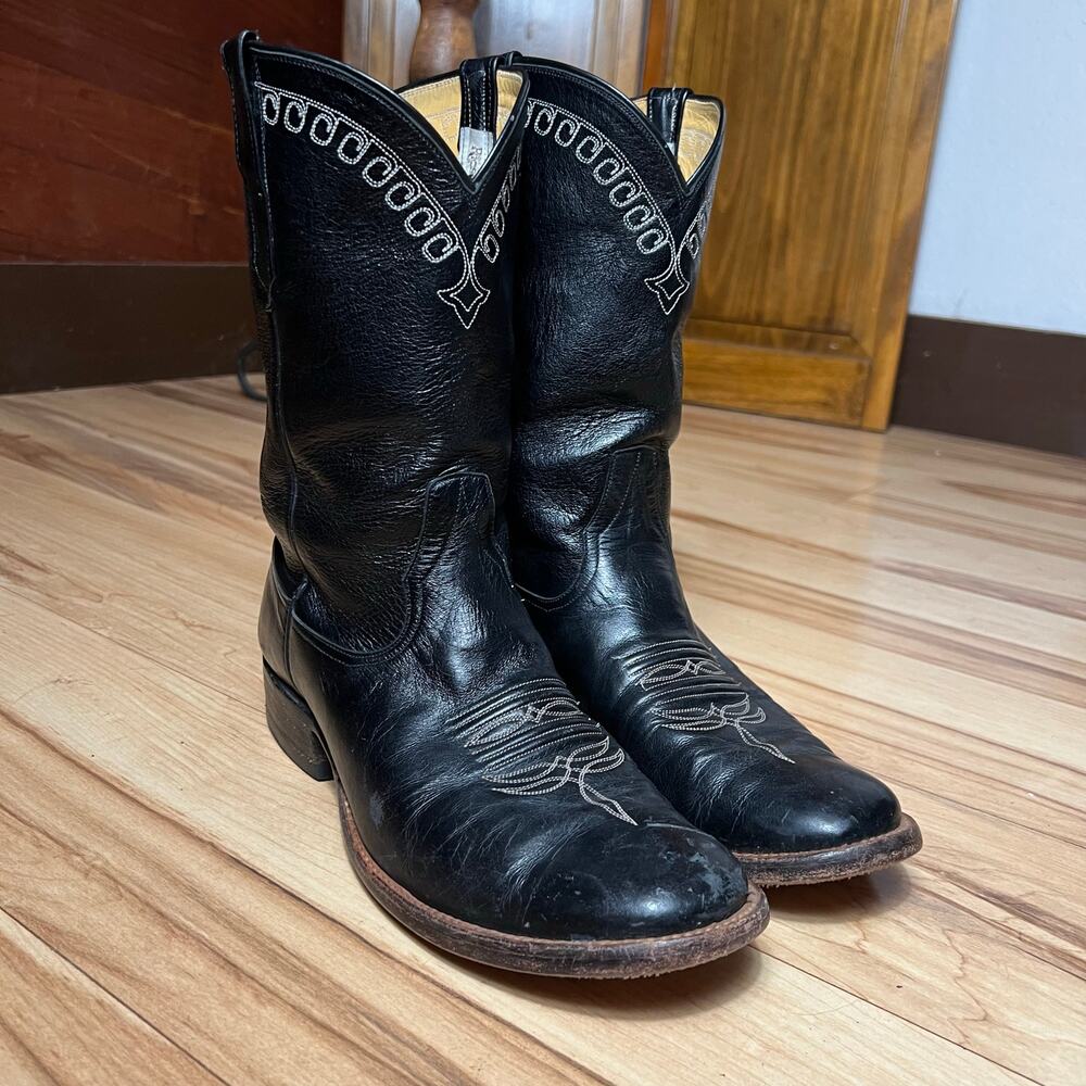 VINTAGE Rios Of Mercedes Roper Boots Mens Size 9D Black Kangaroo Leather 2006
